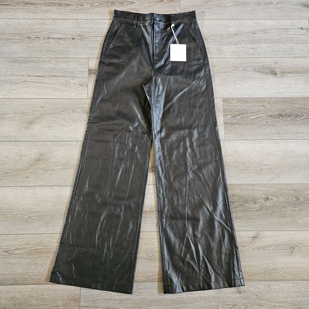 NWT Pistola Lana Trouser Wide Leg Faux Leather Womens 32 inseam Slate Blk Sz 27